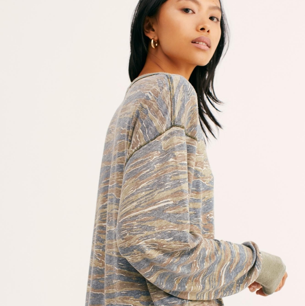 Free People Tiger Combo camo top